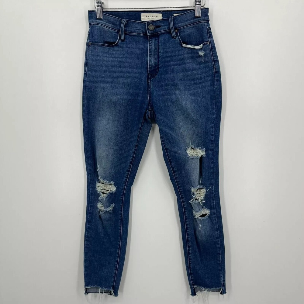 PacSun Womens High Rise Ankle Jegging Jeans Medium Wash Distressed Size 26